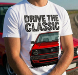 Drive The Classic VW Golf Mk2 Late Model. T-shirt in White Colour