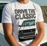 Drive The Classic VW Golf Mk2 Late Model. T-shirt in White Colour