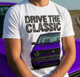 Drive The Classic VW Golf Mk2 Late Model. T-shirt in White Colour