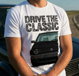 Drive The Classic VW Golf Mk2 Late Model. T-shirt in White Colour