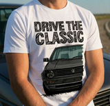 Drive The Classic VW Golf Mk2 Late Model. T-shirt in White Colour