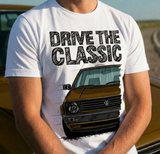 Drive The Classic VW Golf Mk2 Late Model. T-shirt in White Colour