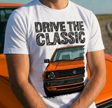 Drive The Classic VW Golf Mk2 Late Model. T-shirt in White Colour