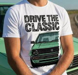 Drive The Classic VW Golf Mk2 Late Model. T-shirt in White Colour