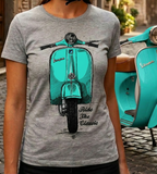 Ride The Classic Vespa. Women T-shirt in Heather Grey Colour