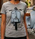 Ride The Classic Vespa. Women T-shirt in Heather Grey Colour