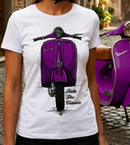 Ride The Classic Vespa. Women T-shirt in White Colour