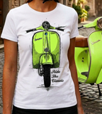 Ride The Classic Vespa. Women T-shirt in White Colour