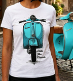 Ride The Classic Vespa. Women T-shirt in White Colour