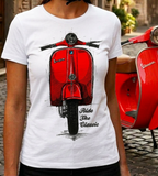 Ride The Classic Vespa. Women T-shirt in White Colour