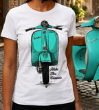 Ride The Classic Vespa. Women T-shirt in White Colour