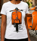 Ride The Classic Vespa. Women T-shirt in White Colour
