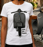 Ride The Classic Vespa. Women T-shirt in White Colour