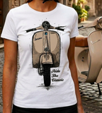 Ride The Classic Vespa. Women T-shirt in White Colour