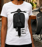 Ride The Classic Vespa. Women T-shirt in White Colour