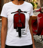 Ride The Classic Vespa. Women T-shirt in White Colour
