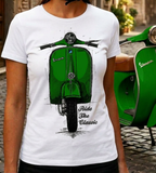 Ride The Classic Vespa. Women T-shirt in White Colour