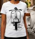 Ride The Classic Vespa. Women T-shirt in White Colour