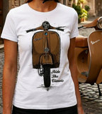 Ride The Classic Vespa. Women T-shirt in White Colour