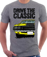 Drive The Classic Dodge Challenger 1970 Black Hood. T-shirt in Heather Grey Colour