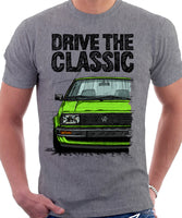 Drive The Classic VW Jetta Mk2 Early Model. T-shirt in Heather Grey Colour