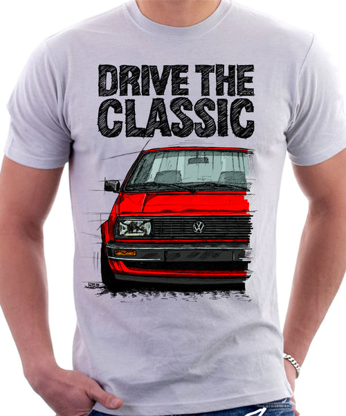 Drive The Classic VW Jetta Mk2 Early Model. T-shirt in White Colour