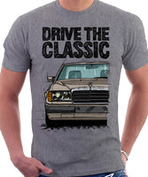 Drive The Classic Mercedes W124 Early Model Bumper Version 1. T-shirt in Heather Grey Colour