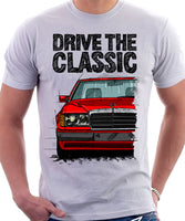 Drive The Classic Mercedes W124 Early Model Bumper Version 2. T-shirt in White Colour