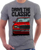 Drive The Classic Mercedes W124 Late Model Black Bumper. T-shirt in Heather Grey Colour
