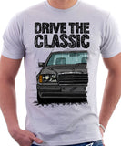 Drive The Classic Mercedes W124 Late Model Black Bumper. T-shirt in White Colour