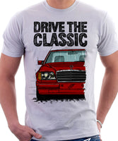 Drive The Classic Mercedes W124 Late Model Colour Bumper. T-shirt in White Colour