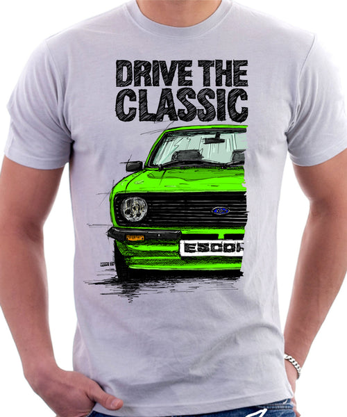 Drive The Classic Ford Escort MK2. T-shirt in White Colour