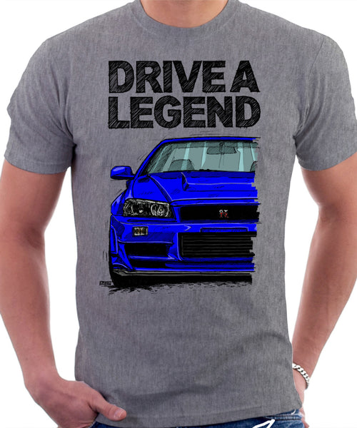 Drive A Legend Nissan Skyline R34. T-shirt in Heather Grey Colour