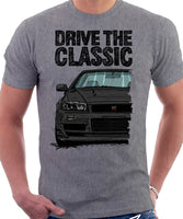 Drive The Classic Nissan Skyline R34. T-shirt in Heather Grey Colour