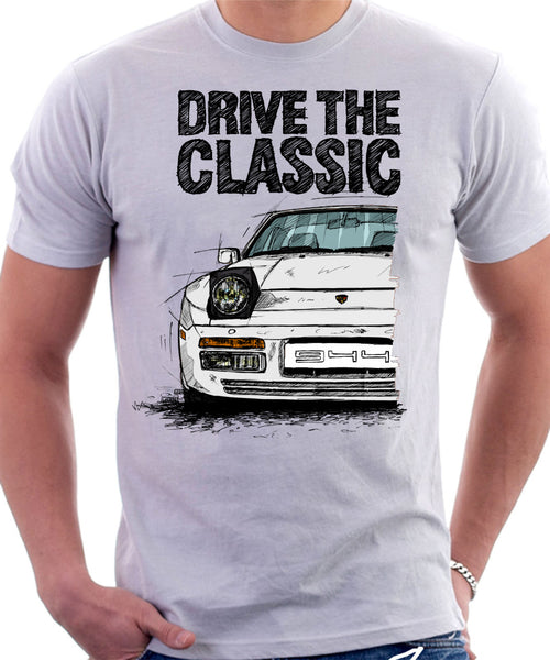 Drive The Classic Porsche 944 Late Model. T shirt in White Colour Automotive Art By Lukas Loza