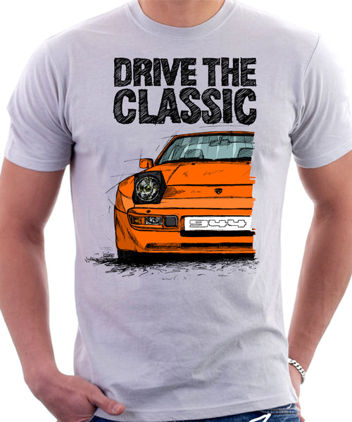 Drive The Classic Porsche 944 Early Model. T shirt in White Colour Automotive Art By Lukas Loza