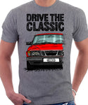 Drive The Classic Saab 900 Early Model. T-shirt in Heather Grey Colour