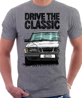 Drive The Classic Saab 900 Early Model. T-shirt in Heather Grey Colour