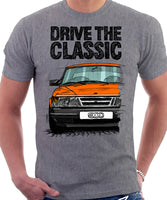 Drive The Classic Saab 900 Late Model. T-shirt in Heather Grey Colour