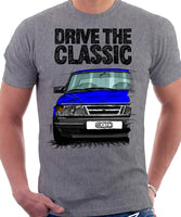 Drive The Classic Saab 900 Late Model. T-shirt in Heather Grey Colour