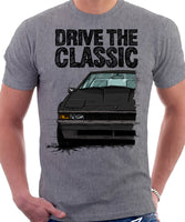 Drive The Classic Toyota Supra Mk2 Early Model. T-shirt in Heather Grey Colour