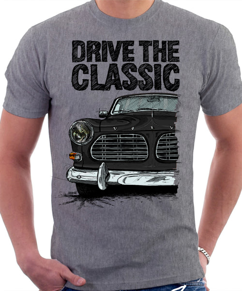 Drive The Classic Volvo Amazon. T shirt in Heather Grey Colour Automotive Art By Lukas Loza