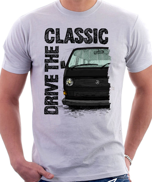 Drive The Classic VW T25 (T3) Water cooled . T-shirt in White Colour –  Automotive Art By Lukas Loza