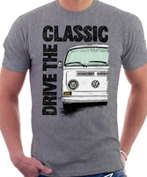 Drive The Classic VW T2 Baywindow Early Model . T-shirt in Heather Grey Colour