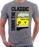 Drive The Classic VW T2 Baywindow Early Model . T-shirt in Heather Grey Colour