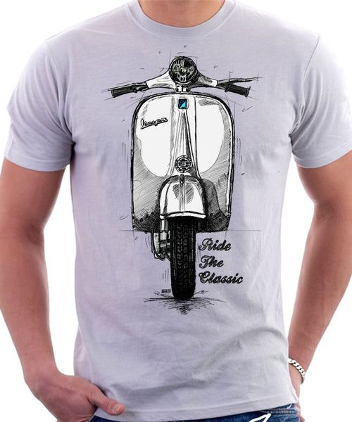 Ride The Classic Vespa. T shirt in White Colour Automotive Art