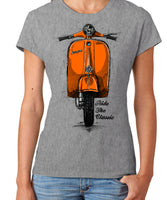 Ride The Classic Vespa. Women T-shirt in Heather Grey Colour