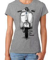 Ride The Classic Vespa. Women T-shirt in Heather Grey Colour