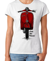 Ride The Classic Vespa. Women T-shirt in White Colour