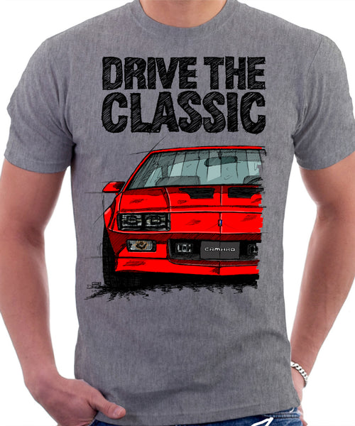 Drive The Classic Chevrolet Camaro 3 Gen Iroc-Z. T-shirt in Heather Grey Colour